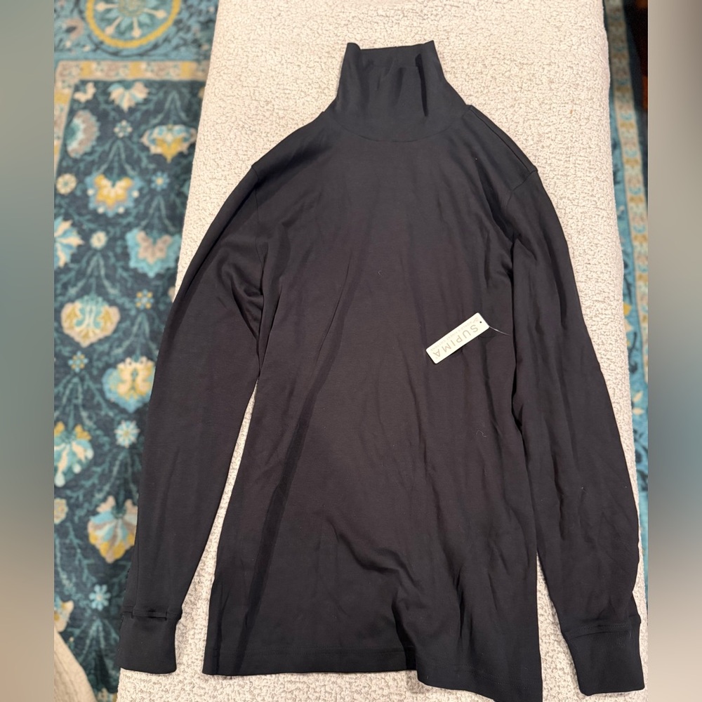 Lands’ End Women’s Supima Cotton Black Turtleneck‎ Top M Tall Long Sleeve NWT